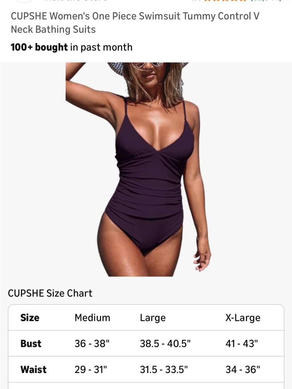 CUPSHE Women's One Piece Swimsuit Tummy Control V Neck Bathing Suits - Black - Picture 3 of 8